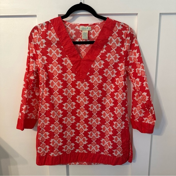 Caribbean Joe Women’s Tunic Top Blouse Size Small Swim Cover Up Pink White - Picture 1 of 9
